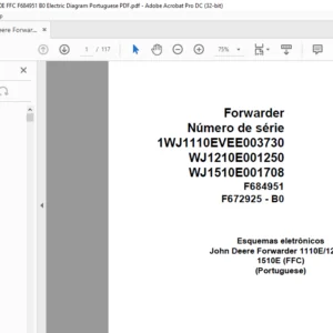 John Deere Forwarder 1110E 1210E 1510E FFC F684951 B0 Electric Diagram Portuguese PDF