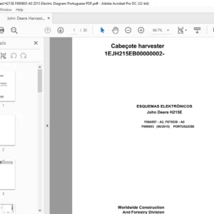 John Deere Harvester Head H215E F690803 A0 2015 Electric Diagram Portuguese PDF