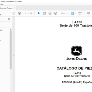 John Deere LA135 Serie de 100 Tractores CATÁLOGO DE PIEZAS - PDF DOWNLOAD (Spanish)