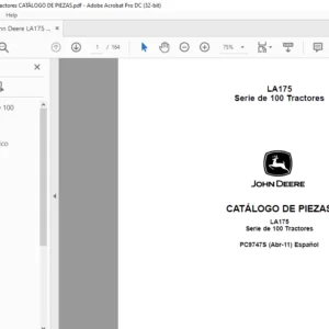 John Deere LA175 Serie de 100 Tractores CATÁLOGO DE PIEZAS - PDF DOWNLOAD (Spanish)