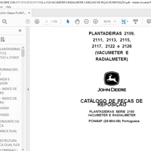John Deere PLANTADEIRAS 2100 SERIE 2109 2111 2113 2115 2117 2122 e 2126 VACUMETER E RADIALMETER CATÁLOGO DE PEÇAS DE REPOSIÇÃO
