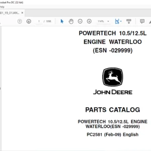 John Deere POWERTECH 10.5 12.5L ENGINE WATERLOO (ESN -029999) PARTS CATALOG MANUAL - PDF DOWNLOAD