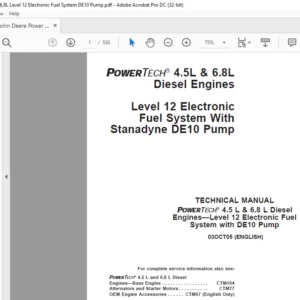 John Deere POWERTECH 4.5L & 6.8L Diesel Engines Level 12 Electronic Fuel System With Stanadyne DE10 Pump Technical Manual