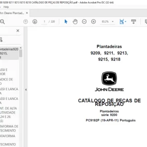 John Deere Plantadeiras série 9200 9209 9211 9213 9215 9218 CATÁLOGO DE PEÇAS DE REPOSIÇÃO - PDF DOWNLOAD (Português)