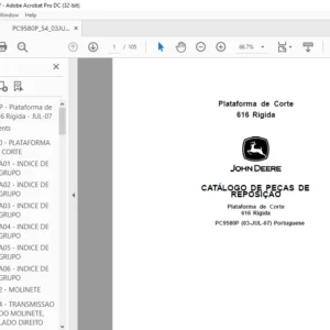 John Deere Plataforma de Corte 616 Rígida CATÁLOGO DE PEÇAS DE REPOSIÇÃO - PDF DOWNLOAD (Portuguese)