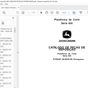 John Deere Plataforma de Corte Série 600 CATÁLOGO DE PEÇAS DE REPOSIÇÃO - PDF DOWNLOAD (Portuguese)