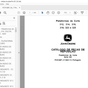 John Deere Plataformas de Corte Série 300 312 314 316 319 323 e 325 CATÁLOGO DE PEÇAS DE REPOSIÇÃO - PDF DOWNLOAD (Português)