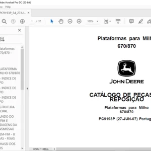 John Deere Plataformas para Milho 670 870 CATÁLOGO DE PEÇAS DE REPOSIÇÃO - PDF DOWNLOAD(Portuguese)