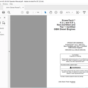 John Deere PowerTech 4.5 L  & 6.8 L Non-Certified & Tier 1 Certified OEM Diesel Engines Operator's Manual - PDF DOWNLOAD