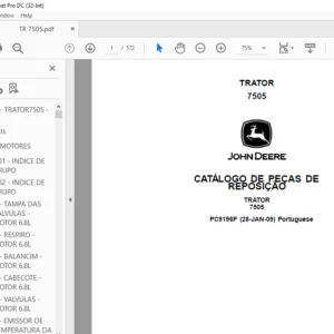 John Deere TRATOR 7505 CATÁLOGO DE PEÇAS DE REPOSIÇÃO - PDF DOWNLOAD (Portuguese)