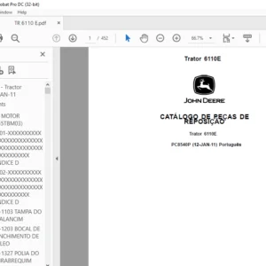 John Deere Trator 6110E CATÁLOGO DE PEÇAS DE REPOSIÇÃO - PDF DOWNLOAD (Português)