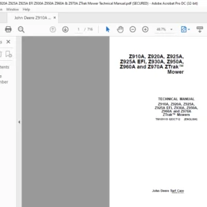 John Deere Z910A Z920A Z925A Z925A EFI Z930A Z950A Z960A & Z970A ZTrak Mower Technical Manual - PDF DOWNLOAD