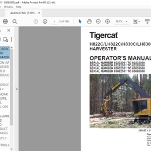 TIGERCAT H822C LH822C H830C LH830C HARVESTER Operator's Manual - PDF DOWNLOAD