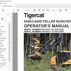 Tigercat 845D L845D FELLER BUNCHER OPERATOR’S MANUAL - PDF DOWNLOAD