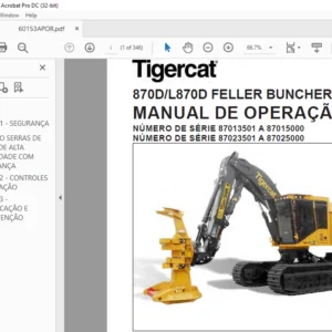 Tigercat 870D L870D FELLER BUNCHER MANUAL DE OPERAÇÃO - PDF DOWNLOAD (Portuguese)