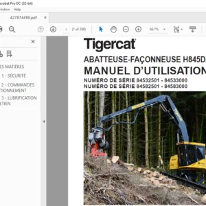 Tigercat ABATTEUSE-FAÇONNEUSE H845D LH845D MANUEL D’UTILISATION - PDF DOWNLOAD (French)