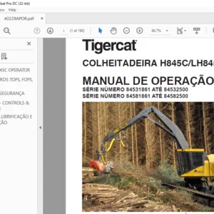 Tigercat COLHEITADEIRA H845C LH845C MANUAL DE OPERAÇÃO - PDF DOWNLOAD (Portuguese)