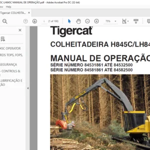 Tigercat COLHEITADEIRA H845C LH845C MANUAL DE OPERAÇÃO - PDF DOWNLOAD (Portuguese)