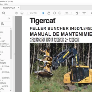 Tigercat FELLER BUNCHER 845D L845D MANUAL DE MANTENIMIENTO - PDF DOWNLOAD (Spanish)