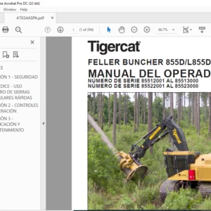 Tigercat FELLER BUNCHER 855D L855D MANUAL DEL OPERADOR - PDF DOWNLOAD (Spanish)