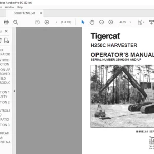 Tigercat H250C HARVESTER Operator's Manual Sn 250H2001 AND UP - PDF DOWNLOAD