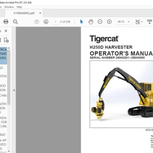 Tigercat H250D HARVESTER OPERATOR'S MANUAL SN 250H2201–250H3000 - PDF DOWNLOAD