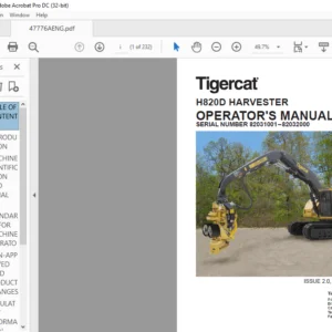 Tigercat H820D HARVESTER OPERATOR'S MANUAL - PDF DOWNLOAD