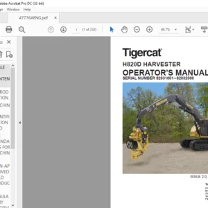 Tigercat H820D HARVESTER OPERATOR'S MANUAL SN 82031001–82032000  - PDF DOWNLOAD