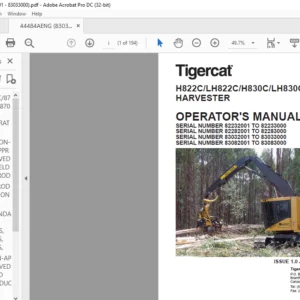 Tigercat H822C LH822C H830C LH830C HARVESTER OPERATOR'S MANUAL - PDF DOWNLOAD