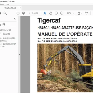 Tigercat H845C LH845C ABATTEUSE-FAÇONNEUSE MANUEL DE L’OPÉRATEUR - PDF DOWNLOAD (French)