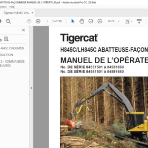 Tigercat H845C LH845C ABATTEUSE-FAÇONNEUSE MANUEL DE L’OPÉRATEUR - PDF DOWNLOAD (French)