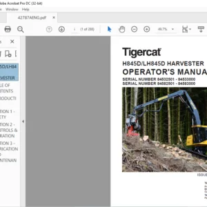 Tigercat H845D LH845D HARVESTER OPERATOR'S MANUAL - PDF DOWNLOAD