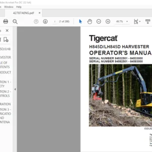 Tigercat H845D LH845D HARVESTER OPERATOR'S MANUAL - PDF DOWNLOAD