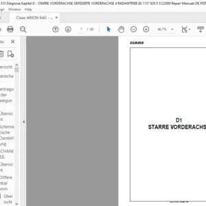 claas Arion 640-510 Kapitel D – STARRE VORDERACHSE GEFEDERTE VORDERACHSE 4 RADANTRIEB  Reparatur handbuch