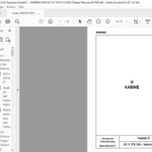 Claas Arion 630-610 C Kapitel H KABINE Reparatur handbuch - PDF DOWNLOAD (German)