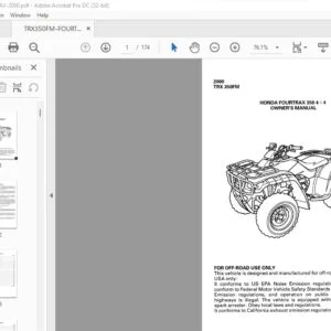 2000 Honda TRX350FM FOURTRAX 350 4 X 4 OWNER'S MANUAL- PDF DOWNLOAD