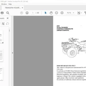 2003 Honda TRX450FM FOURTRAX FOREMAN FM OWNER'S MANUAL - PDF DOWNLOAD