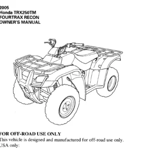 2005 Honda TRX250TM Fourtrax Recon Owner's Manual - PD F DOWNLOAD