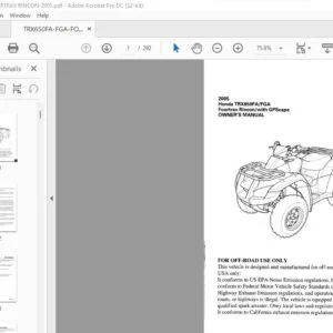 2005 Honda TRX650FAFGA Fourtrax Rinconwith GPScape OWNER'S MANUAL - PDF DOWNLOAD