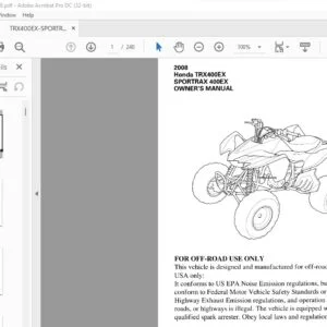2008 Honda TRX400EX SPORTRAX 400EX OWNER'S MANUAL - PDF DOWNLOAD