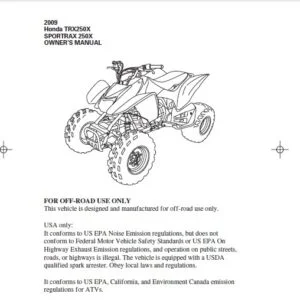 2009 Honda TRX250X SPORTRAX 250X OWNER’S MANUAL Digital PDF Download