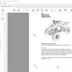 2009 Honda TRX250X SPORTRAX 250X OWNER’S MANUAL - pdf download