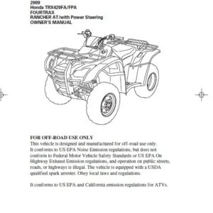 2009 Honda TRX420FAFPA FOURTRAX RANCHER ATwith Power Steering OWNER’S MANUAL - PDF DOWNLOAD
