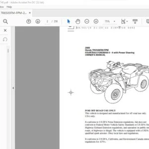 2009 Honda TRX500FMFPM FOURTRAX FOREMAN 4×4 with Power Steering OWNER’S MANUAL - PDF DOWNLOAD