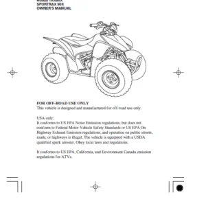 2009 Honda TRX90X SPORTRAX 90X OWNER’S MANUAL- PDF DOWNLOAD