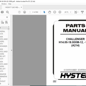 2009 Hyster CHALLENGER CHALLENGER H14.00-18.00XM-12 -12EC (A214) Parts Manual - PDF DOWNLOAD