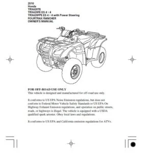 2010 Honda TRX420TE TRX420FE ES 4 4 TRX420FPE ES 4 4 with Power Steering FOURTRAX RANCHER OWNER’S MANUAL - PDF DOWNLOAD