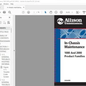 Allison Transmission 1000 & 2000 Product Families in-chassis Maintenance Manual - PDF DOWNLOAD