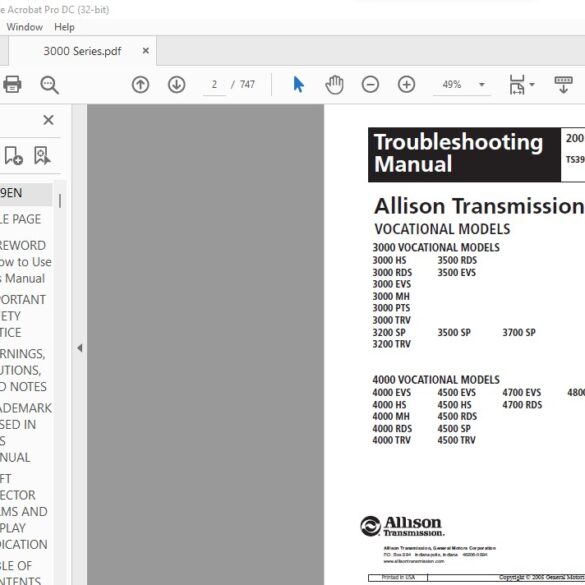 Allison Transmission MT4007EN 1000 & 2000 Product Family Mechanic's ...