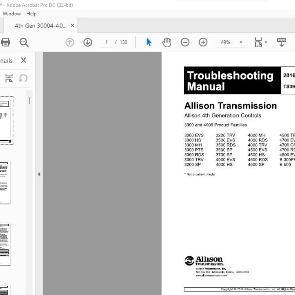 Allison Transmission 4000 Series Troubleshooting Service Manual - PDF ...